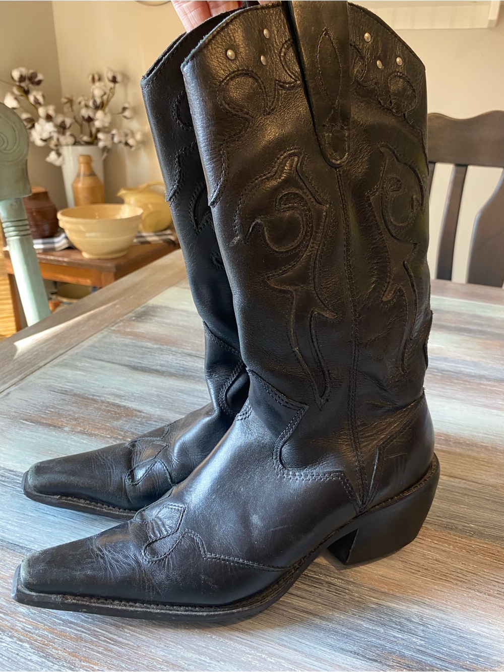 JK western boot B01 Diane vintage women's western cowboy black leather brazil